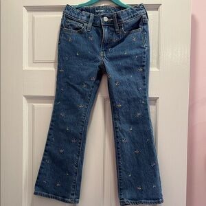Old Navy Blue Embroidered Flare Jeans with Small Multicolor Flowers